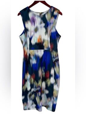 Calvin Klein sheath midi dress colorful abstract floral career business 12
